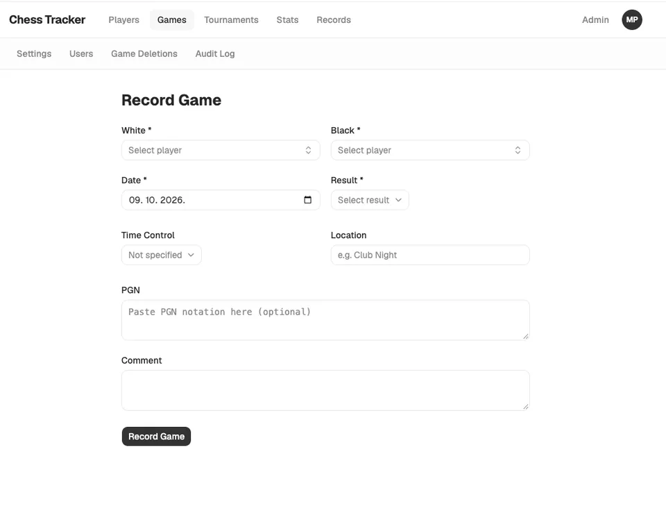 ChessTracker Player Page